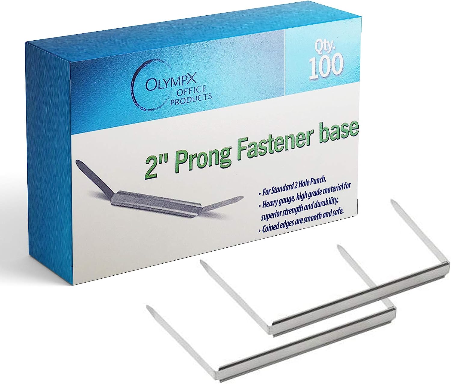 OLYMPX 100 Pcs of 2” Capacity Premium Metal Prong Paper Fastener Bases, 2.75 Inch Base for Paper File Clip Folder Accessories, Box of 100 - Image 1
